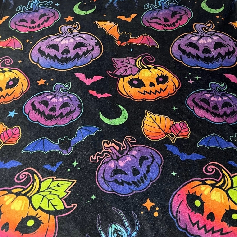 Halloween Neon Rainbow Pumpkin Bats Moon Spiders Plush Throw 50 x 60